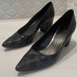 Stuart Weitzman Black Python Print Women's Pumps Block Heel Size 8 1/2”